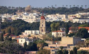 Historic Old Town in City on the Mediterranean Sea, Rhodes, Greece.