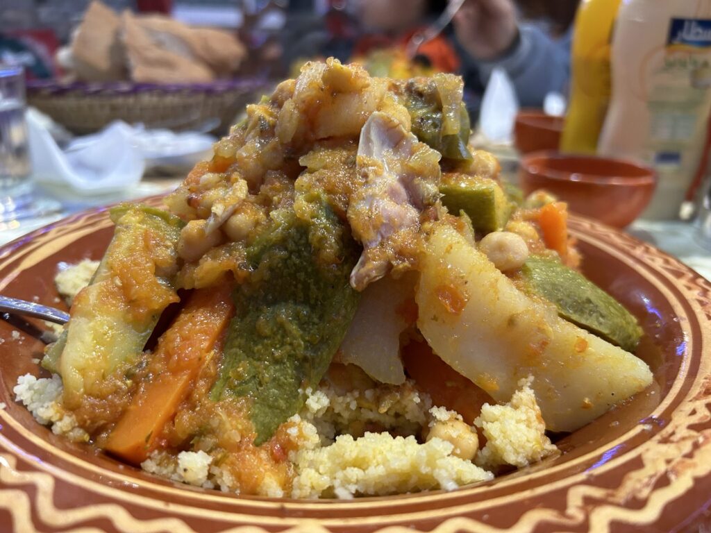Plate of vegetable couscous near Tinghir, Morocco