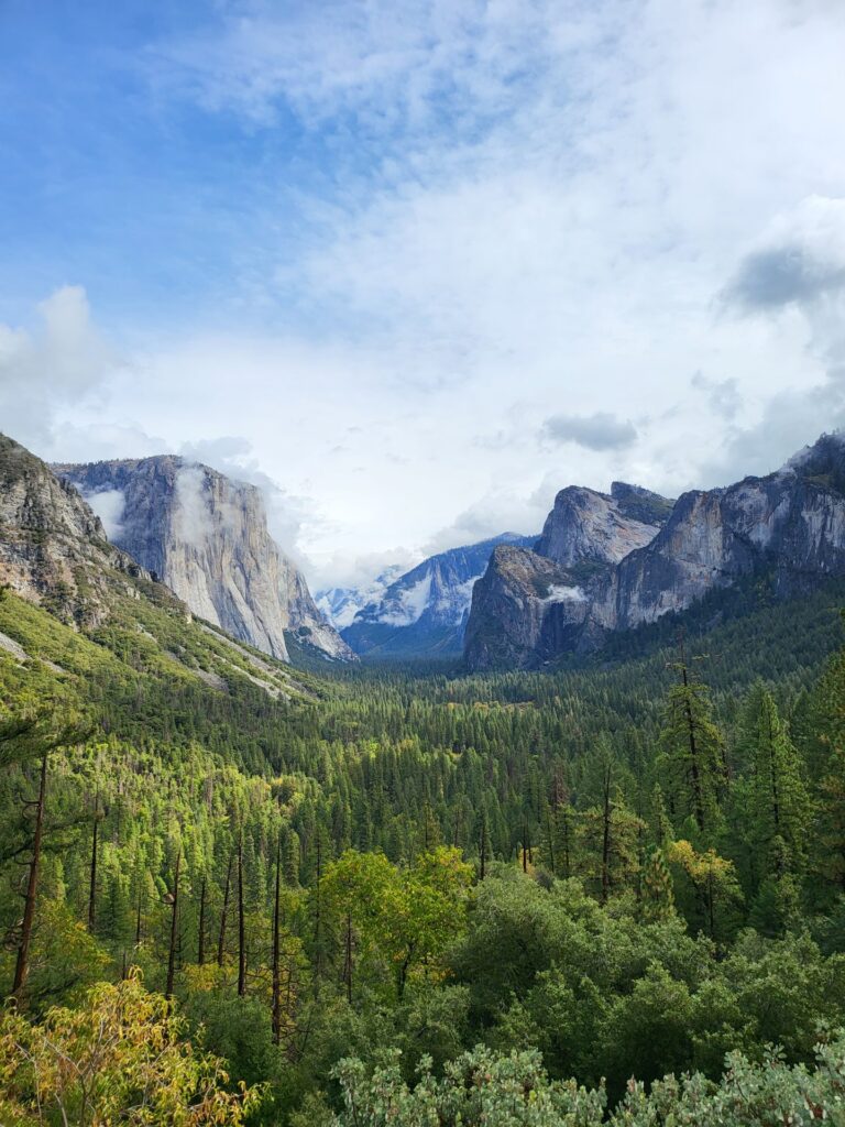 Yosemite Valley seen from Tunnel View with granite walls on both sides