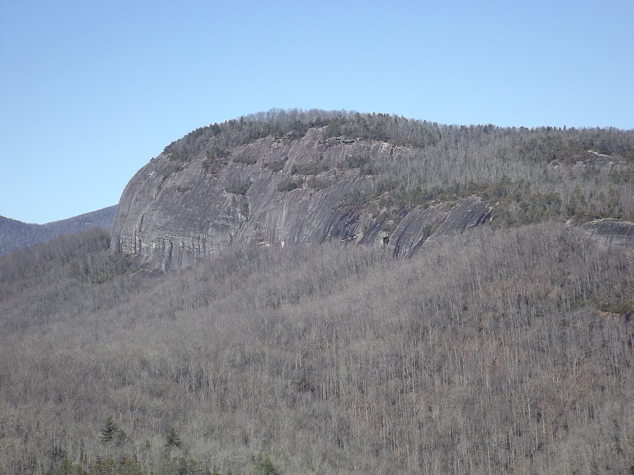 Looking Glass Rock granite face seen from John Rock, Pisgah National Forest, North Carolina