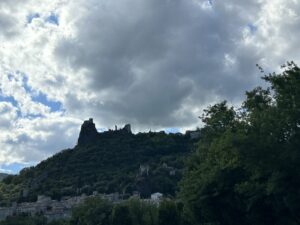 The volcanic dyke and castle ruins above Rochemaure, Ardèche